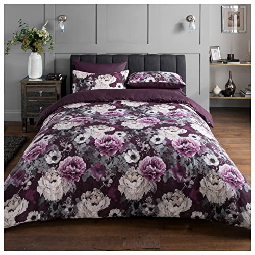 Sleepdown Bettwäsche-Set mit Blumenmuster, Pflegeleicht, Weich, Kuschelig, Wendbar, Violett, 2 Kissenbezüge 80 x 80 cm, 155 x 220 cm von Sleepdown