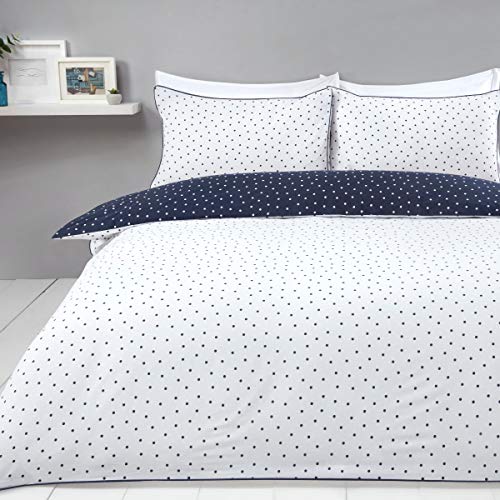 Sleepdown Mini-Bettwäsche-Set mit Kissenbezügen, wendbar, pflegeleicht, 200 x 200 cm, Marineblau/Weiß von Sleepdown