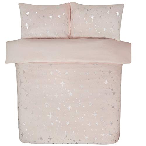 Sleepdown Scattered Stars Luxus-Bettwäsche-Set mit Kissenbezügen aus Folien-Fleece, unifarben, wendbar, warm, weich, gemütlich, Doppelbett (200 x 200 cm) von Sleepdown