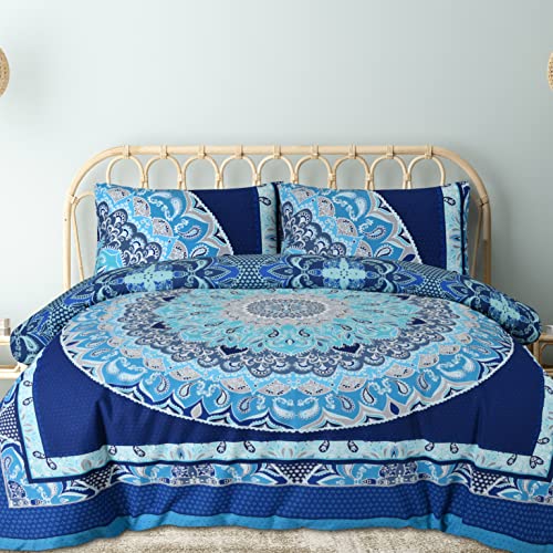 Sleepdown Bettwäsche-Set mit Kissenbezügen, Paisley-Mandala-Design, Blau, geometrisch, wendbar, weich, pflegeleicht, für Doppelbett (200 x 200 cm) von Sleepdown