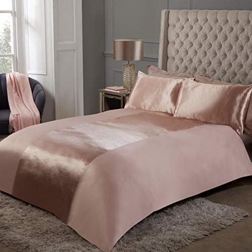 Sleepdown Bettwäsche-Set mit Kissenbezügen, Satin, gestreift, champagnerfarben, weich, gemütlich, einfarbig, wendbar, 200 x 200 cm, Polyester, Doppelbett von Sleepdown