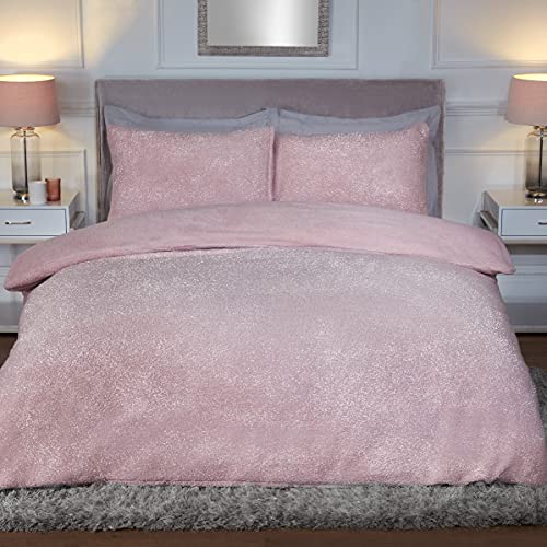 Sleepdown Bettwäsche-Set mit Kissenbezügen, Teddy-Fleece, warm, gemütlich, superweich, für Doppelbett, 200 x 200 cm, Blush Pink, Polyester von Sleepdown