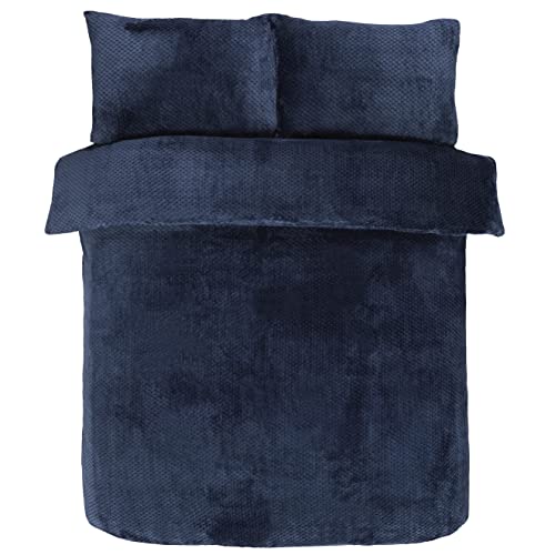 Sleepdown Waffel-Teddy-Fleece, warm und gemütlich, wendbar, weich, mit Kissenbezügen, für Super-King-Size-Bett (260 x 220 cm), Polyester, Marineblau von Sleepdown