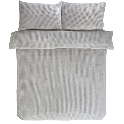 Sleepdown Bettwäsche-Set mit Kissenbezügen, Waffel-Fleece, warm und gemütlich, wendbar, weich, King-Size-Größe (220 x 230 cm), Polyester, Silber von Sleepdown