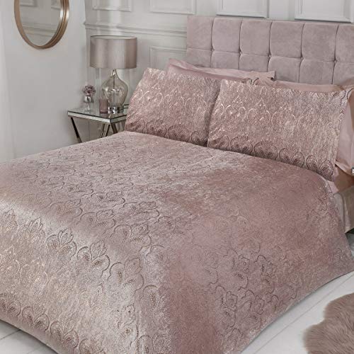 Sleepdown Bettwäsche-Set mit Paisleymuster, luxuriös, schimmernd, glitzernd, Samt, Blush Pink, Super-Kingsize-Bett (220 x 260 cm), Polyester von Sleepdown