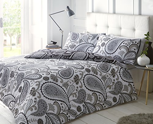 Sleepdown Bettbezug und Kissenbezug-Set, Digitaldruck, Doppelbett, Paisleymuster, Schwarz von Sleepdown