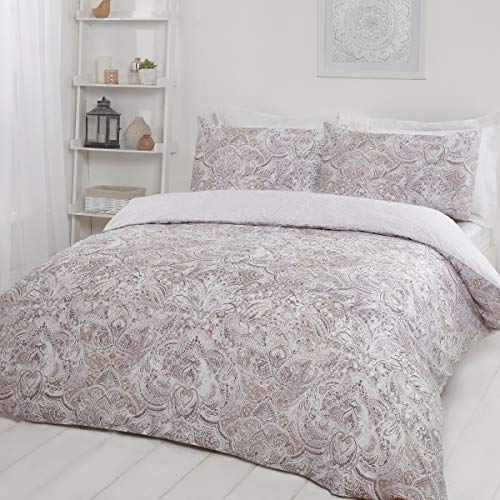 Sleepdown Bettwäsche-Set mit Paisleymuster, sehr weich, pflegeleicht, hypoallergen, dezenter Druck, wendbar, 155 x 220 cm + 2 Kissenbezüge 80 x 80 cm, Mikrofaser, grau, 5056242760641 von Sleepdown