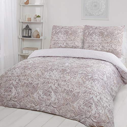 Sleepdown Bettwäsche-Set mit Paisleymuster, sehr weich, pflegeleicht, hypoallergen, dezenter Druck, wendbar, 200 x 200 cm + 2 Kissenbezüge 80 x 80 cm, Mikrofaser, Grau von Sleepdown