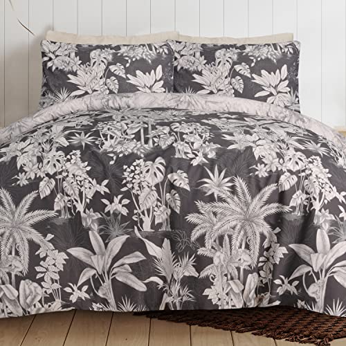 Sleepdown Bettwäsche-Set mit tropischen Affen, schwarz, natürlich, wendbar, Bettwäsche-Set mit Kissenbezügen, weiche, Pflegeleichte Bettwäsche – King (230 x 220 cm) von Sleepdown