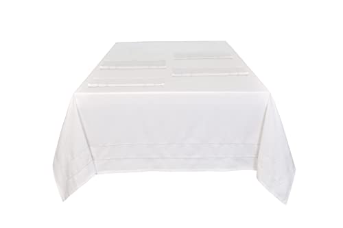 Sleepdown Panama-Tischdecke für Esstisch, 100 % Baumwolle, strapazierfähig, schmutzabweisend, 137 x 229 cm, Weiß von Sleepdown