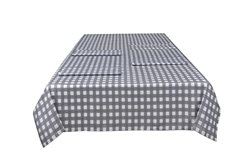 Sleepdown Dekorative Tischdecke mit Vichy-Motiv, 100% Baumwolle, Halbpanama, für Esstisch, strapazierfähig, schmutzabweisend, Grau – 137 cm x 229 cm von Sleepdown