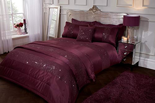 Sleepdown Dezentes Pailletten-Bettwäsche-Set und Kissenbezüge, Polyester, Pflaumenfarben von Sleepdown