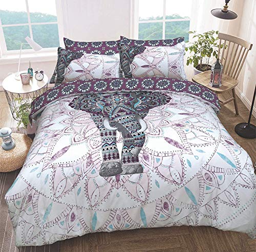 Sleepdown Elefanten-Mandala-Bettwäsche-Set, wendbar, pflegeleicht, antiallergisch, weich und glatt, mit Kissenbezügen (Super-Kingsize) von Sleepdown