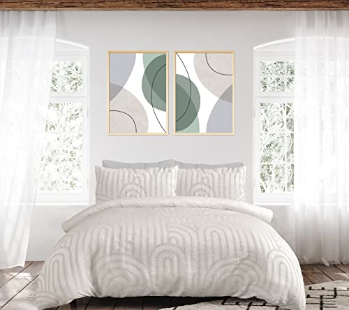 Sleepdown Geometrisch strukturierter Tufted Arch Natürlicher Champagner Bettbezug Quilt Kissenbezüge Bettwäscheset Weich Pflegeleicht – Einzelbett (135 cm x 200 cm) von Sleepdown