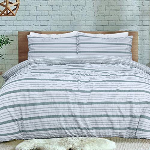 Sleepdown Gestreiftes Seersucker-Wende-Bettwäsche-Set, weich, pflegeleicht, Super-King-Size-Bett (220 x 260 cm) von Sleepdown