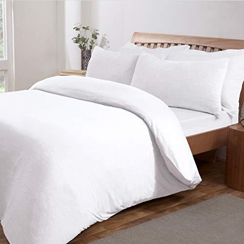 Sleepdown Jersey Melange Weiß Warm Gemütlich Pflegeleicht Unifarben Bettbezug Quilt Set mit Kissenbezügen - Doppelbett (200 cm x 200 cm) Polycotton von Sleepdown