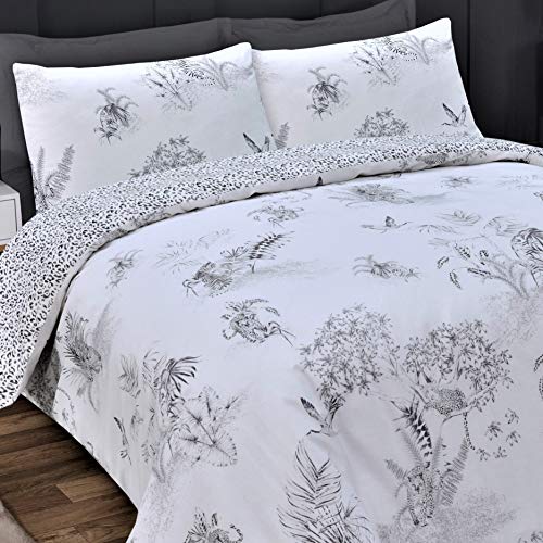 Sleepdown Jungle Toile, schwarz-weißes Leopardenmuster, Geo, wendbar, weich, pflegeleicht, Bettbezug-Set mit Kissenbezug, Einzelbett (135 x 200 cm), Polycotton von Sleepdown