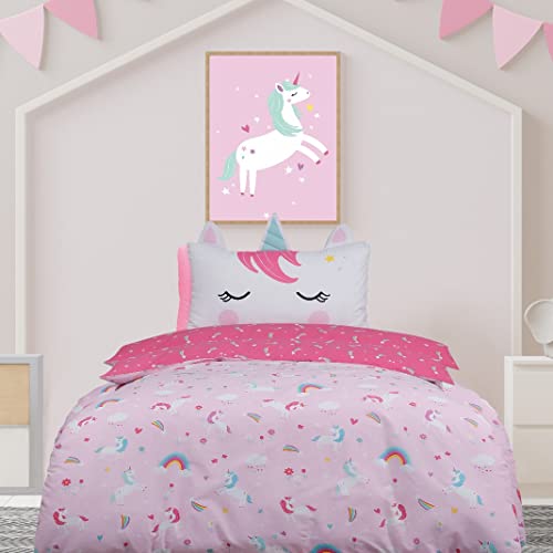 Sleepdown Kinder-Bettwäsche-Set mit Einhorn-Motiv, Regenbogensterne, wendbar, weich, pflegeleicht, Einzelbett (135 x 200 cm) von Sleepdown