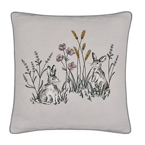 Sleepdown Kissen mit Hasenmotiv, gefüllt, mit Bommel, weich, dekorativ, Baumwolle, für Zuhause, Sofa, Schlafzimmer und Auto, 45 x 45 cm, Natur von Sleepdown