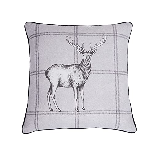 Sleepdown Kissen mit Hirsch-Motiv, gebürstete Baumwolle, gefüllt, 45 x 45 cm, Grau von Sleepdown