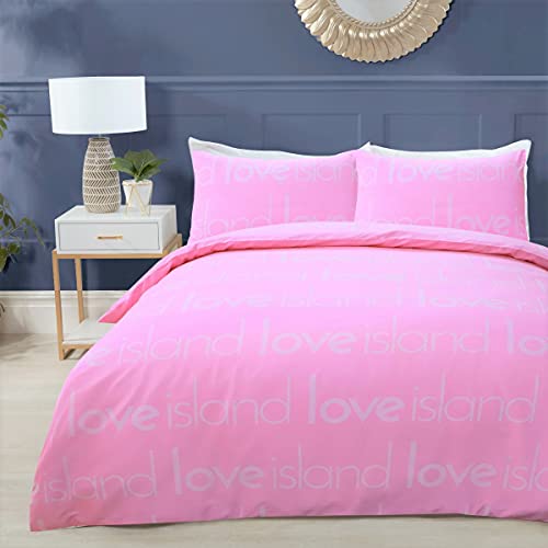 Sleepdown Love Island Bettbezug-Set mit Kissenbezügen, Motiv TV-Show-Logo, weich, pflegeleicht, für Kingsize-Bett, 220 x 230 cm von Sleepdown