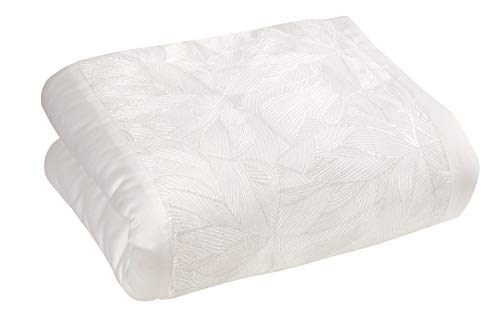 Sleepdown Luxuriöse Tagesdecke mit Pailletten, Blättermuster, Blumenmuster, Austernfarben, Weiß, Überwurf für Sofa, Bett, superweich, warm, gemütlich, große Decke – 150 cm x 200 cm von Sleepdown