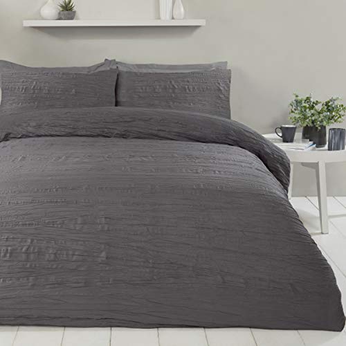Sleepdown Luxuriöses Bettwäsche-Set mit Kissenbezügen, superweich, strukturiert, Crinkle, anthrazit, 135 x 200 cm, Polyester von Sleepdown