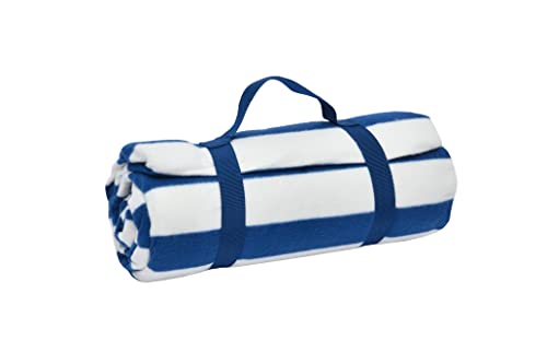 Sleepdown Picknickdecke, gestreift, Fleece, für den Außenbereich, weich, tragbar, faltbar, Picknick-Matte, Strand, Park, Camping, Wandern, Garten, mit Griff, 135 cm x 150 cm, Marineblau von Sleepdown