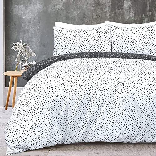 Sleepdown Polka Dots Reversible Black White Mono Duvet Cover Quilt Pillow Cases Bedding Set Soft Easy Care - King (230cm x 220cm) von Sleepdown
