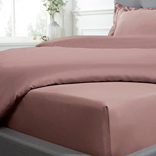 Sleepdown Spannbetttuch, 100 % Baumwollsatin, weich, gemütlich, 25 cm tief, Fadenzahl 300, luxuriöses Bettlaken, Bettlaken, Blush Pink – Einzelbett von Sleepdown