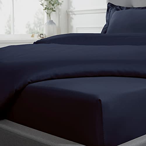 Sleepdown Spannbetttuch, 100% Baumwollsatin, weich, gemütlich, 40 cm, extra tief, Fadenzahl 300, Luxus-Bettwäsche, Bettwäsche, Marineblau, für Einzelbett von Sleepdown