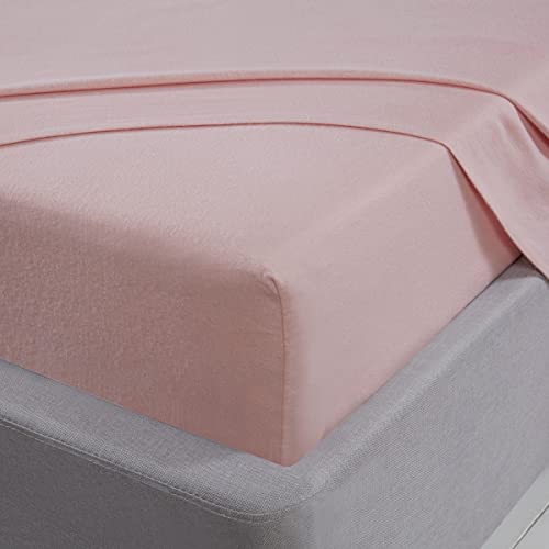 Sleepdown Spannbetttuch, 100 % gebürstete Baumwolle, Biber, luxuriös, weich, gemütlich, 25 cm, Bettwäsche – Blush Pink – Doppelbett von Sleepdown