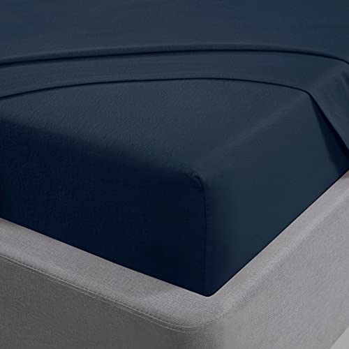 Sleepdown Spannbetttuch, 100 % gebürstete Baumwolle, Feinbiber, luxuriös, weich, kuschelig, Tiefe Taschen, 32 cm, Bettwäsche, Marineblau – King Size von Sleepdown