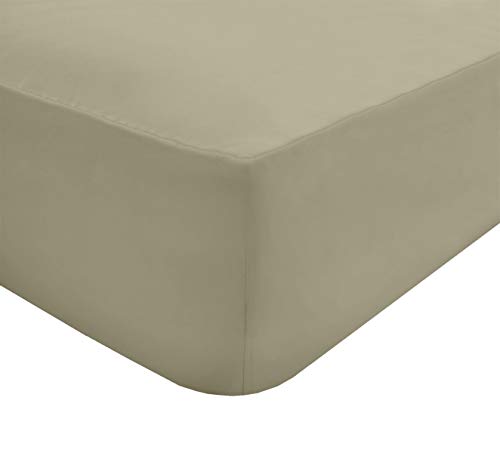 Sleepdown Spannbetttuch, bügelfrei, Fadenzahl 180, Perkal, Poly-Baumwolle, pflegeleicht, 25 cm tief, für Doppelbett, Polybaumwolle, Taupe von Sleepdown