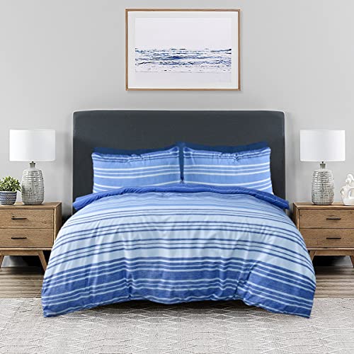 Sleepdown Strukturierte Streifen Marineblau Weiß Weich Pflegeleicht Gemütlich Wende Bettbezug Bettwäsche Set mit Kissenbezügen - Super King (260 cm x 220 cm), 5056242890065 von Sleepdown