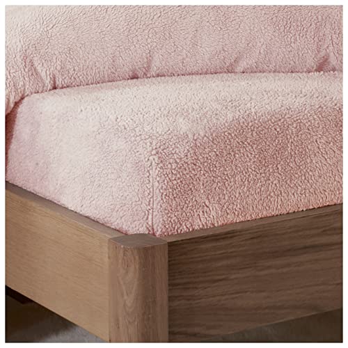 Sleepdown Teddy-Fleece-Spannbetttuch, einfarbig, warm, gemütlich, super weich, für Doppelbett, Blush Pink von Sleepdown