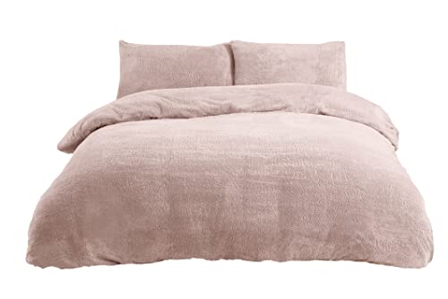 Sleepdown TeddyFleeceBeddingSet Blush Double, Fleece, Doppelbett von Sleepdown