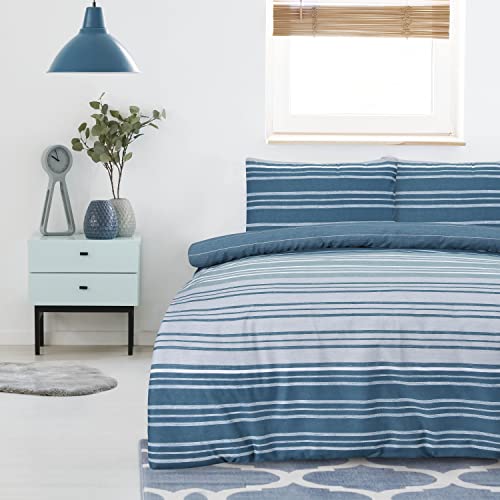 Sleepdown Textured Stripe Teal Single, Baumwolle, Blaugrün, Einzelbett von Sleepdown