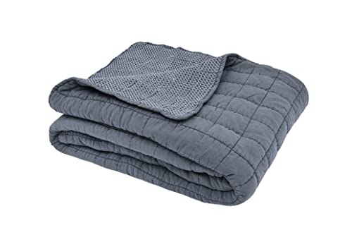 Sleepdown Überwurf für Sofa, gesteppt, Waffelmuster, superweich, warm, gemütlich, Tagesdecke, 200 x 150 cm, Jeansblau von Sleepdown