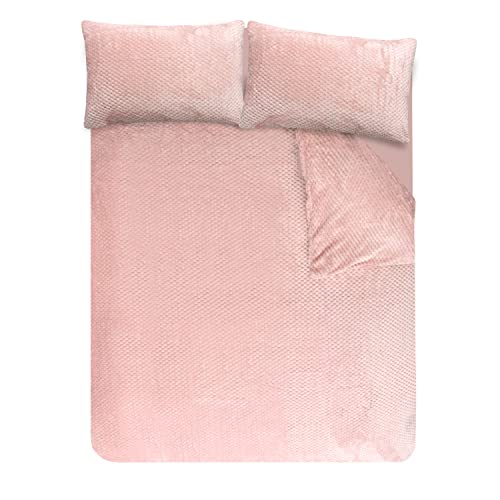 Sleepdown Waffel-Fleece-Bettwäsche-Set mit Kissenbezügen, warm, gemütlich, superweich, 220 x 260 cm, Rosa von Sleepdown