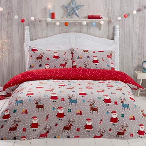 Sleepdown Weihnachtsmann Weihnachtsfleece Rot Warm Gemütlich Super Wei Mini Polka Dots Bettbezug Quilt Bettwäsche-Set mit Kissenbezug - Einzeln (135cm x 200cm) von Sleepdown