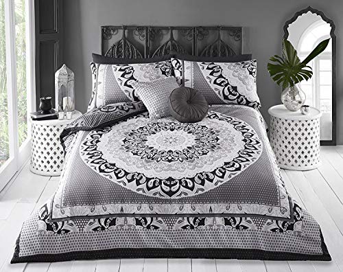 Sleepdown Wende-Bettwäsche-Set für Doppelbett Pflegeleichtes und super weiches Baumwolldesign. Steppdecke mit schwarz-grauem Paisleymuster. Größe 220 x 260 cm + 2 passende Kissenbezüge. von Sleepdown