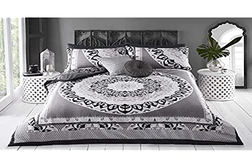 Sleepdown Wende-Bettwäsche-Set für Einzelbett Pflegeleichtes und super weiches Baumwolldesign. Steppdecke mit schwarz-grauem Paisleymuster. Größe 135 x 200 cm + 2 passende Kissenbezüge. von Sleepdown