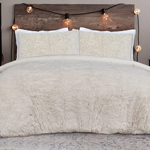 Sleepdown Zotteliges Kunstfell-Fleece-Bettbezug, Bettwäsche-Set mit Kissenbezügen, Thermo-Warm, gemütlich, superweich, pflegeleicht – Super-Kingsize-Bett, 260 x 200 cm von Sleepdown