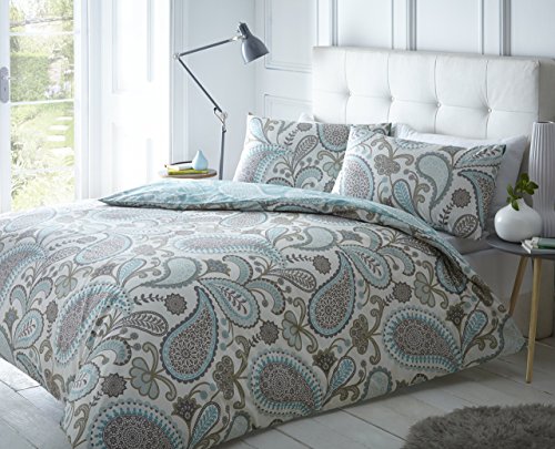 Sleepdown Bettbezug und Kissenbezug-Set, Digitaldruck, Super-Kingsize-Bett, Paisleymuster, Blaugrün von Sleepdown