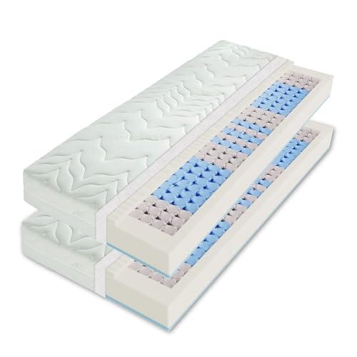 Taschenfederkernmatratze H2 H3 200x200 (2X 100x200 cm), Vario LUX Greenfirst – Höhe 22cm Hochwertige 7 Zonen Matratze in 200x200, Bezug mit Greenfirst® Veredelung – antibakteriell Allergiker geeignet von Sleepneo