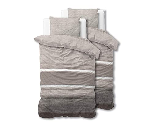 Sleeptime Bettwäsche 4teilig 135cm x 200cm 4teilig braun - Streifen - weich & bügelfrei Bettbezüge mit Reißverschluss - Bettwäsche Set mit 2 Kissenbezüge 80cm x 80cm von Sleeptime