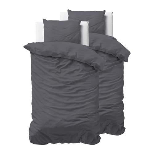Sleeptime 100% Baumwolle Bettwäsche 135cm x 200cm 4teilig Anthrazit - weich & bügelfrei Bettbezüge mit Reißverschluss - Einfarbig Bettwäsche Set mit 2 Kissenbezüge 80cm x 80cm von Sleeptime