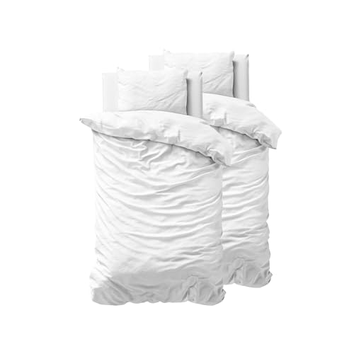 Sleeptime 100% Baumwolle Bettwäsche 135cm x 200cm 4teilig Weiß - weich & bügelfrei Bettbezüge mit Reißverschluss - einfarbiges Bettwäsche Set mit 2 Kissenbezüge 80cm x 80cm von Sleeptime