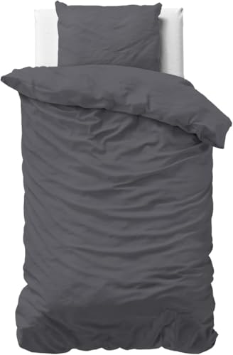 Sleeptime 100% Baumwolle Bettwäsche 140cm x 220cm Anthrazit - weich & bügelfrei Bettbezüge mit Druckknöpfe - Bettwäsche Set mit 1 Kissenbezüge 60cm x 70cm von Sleeptime